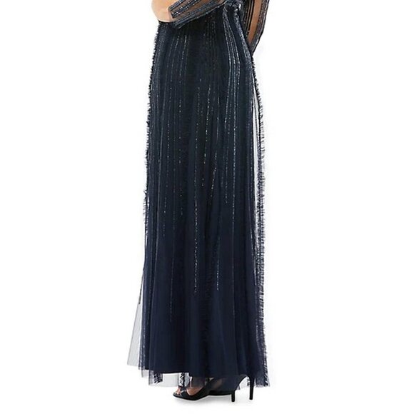 Mac Duggal Blue Midnight Sequined & Beaded A-Line Gown - Picture 4 of 5